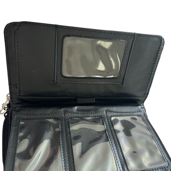 Black Faux Leather Wallet Women Wristlet Strap Multiple Card Slots Zipper Snap - Picture 4 of 15